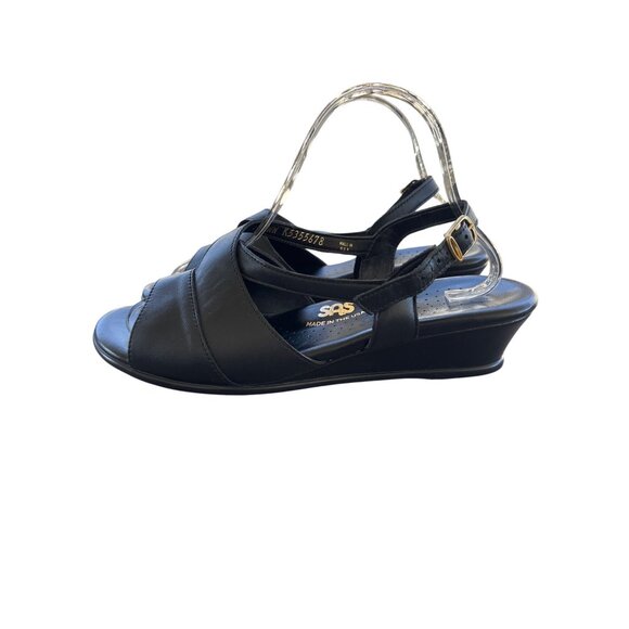 SAS Tri-Pad Caress Black Leather Comfort Shoe Wedge Heel Size 10WW Wide Sandals - Picture 5 of 9